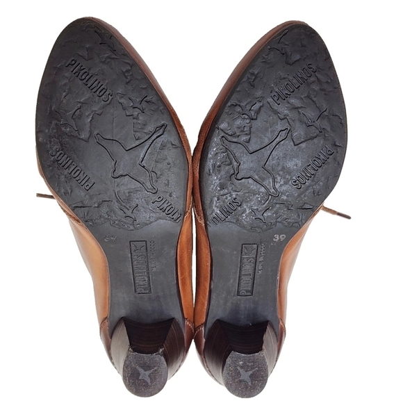 PIKOLINOS Lace-Up Oxford Heels Sz 39/8.5 Soft Tan Leather Pumps Made in Spain - Picture 10 of 15